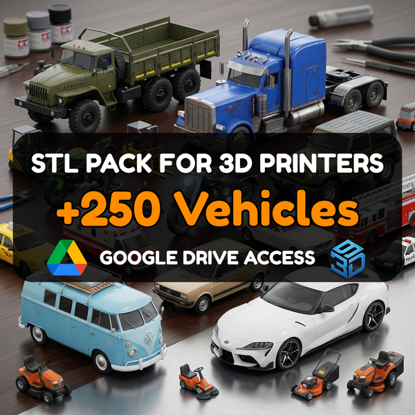 Vehicle STL Pack – 250+ Civilian, Military & Industrial Models For 3D Printers | Commercial License