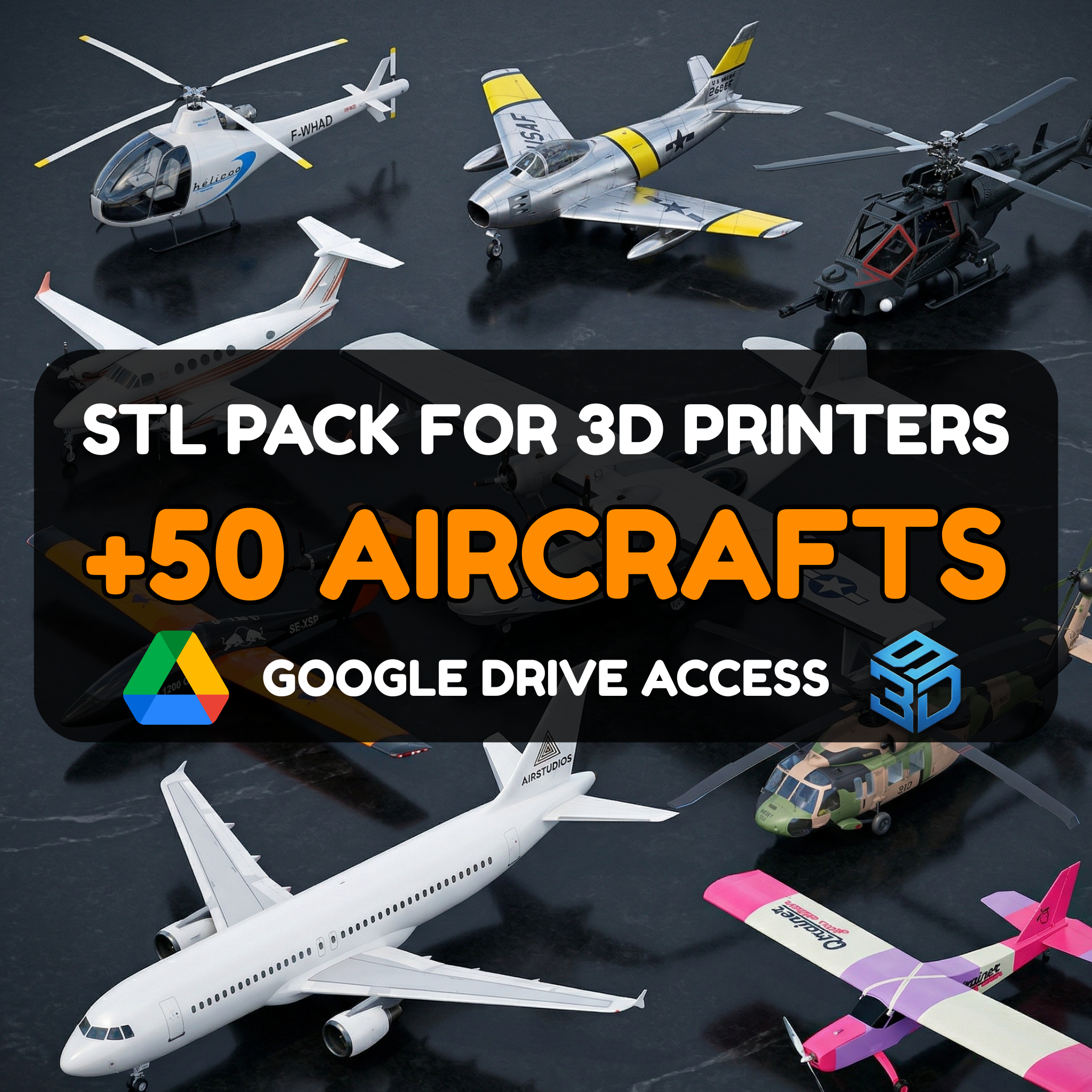 Aircraft STL Pack – 50+ Planes, Jets & Helicopters For 3D Printers | Commercial License