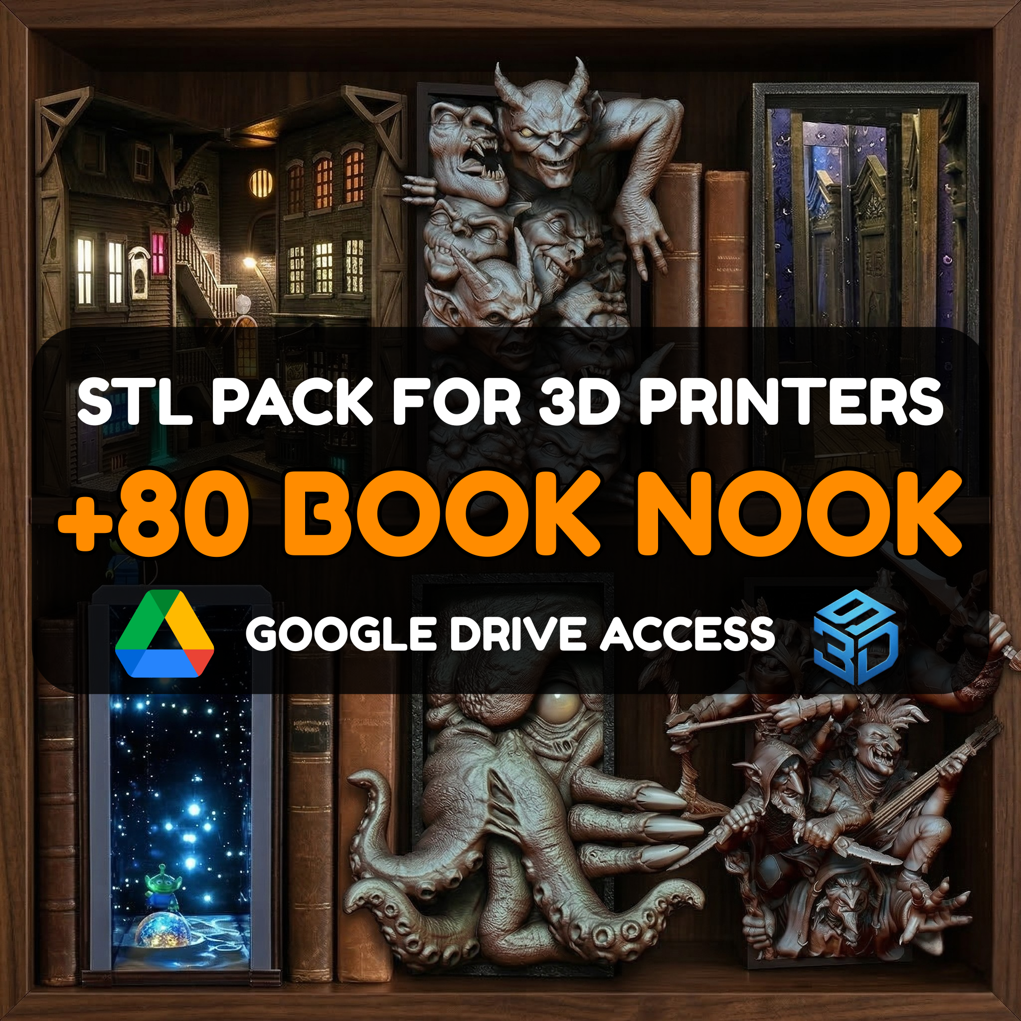 Book Nook STL Pack – 80+ Shelf Diorama Models For 3D Printers | Commercial License