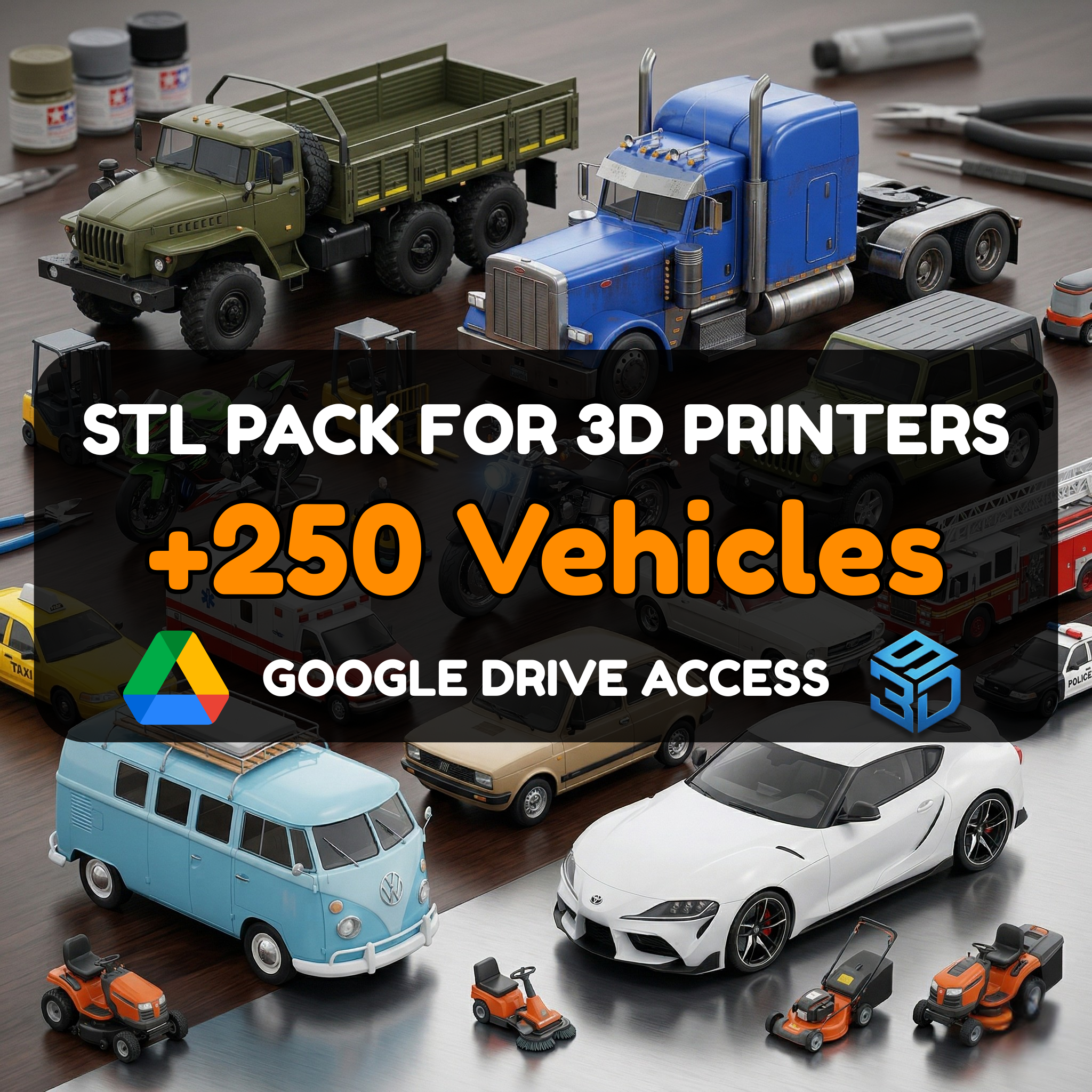 Vehicle STL Pack – 250+ Civilian, Military & Industrial Models For 3D Printers | Commercial License