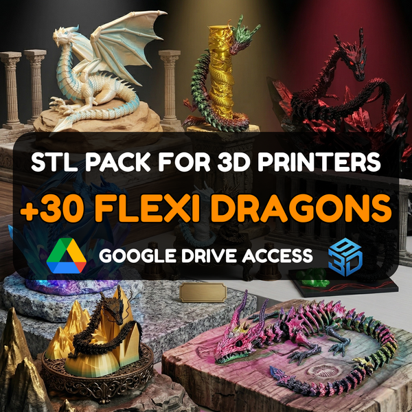 Flexi Dragon STL Pack – 30+ Print-in-Place Articulated Models For 3D Printers | Commercial License