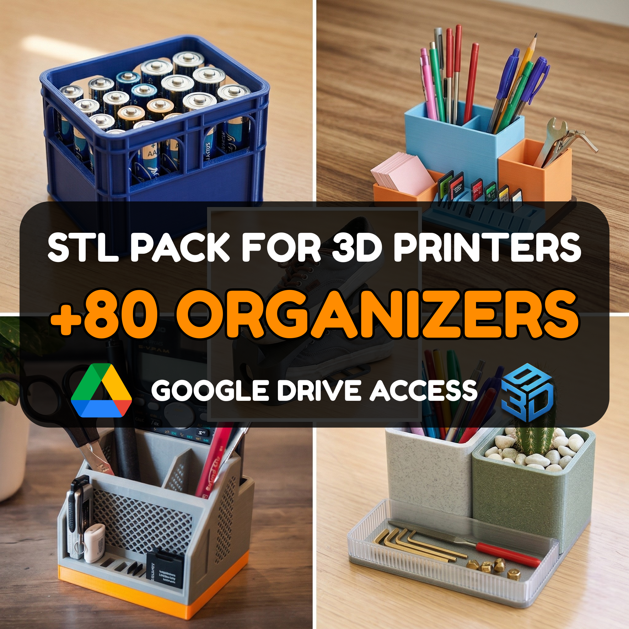 Organizer STL Pack – 80+ Desk, Workshop & Home Utility Models For 3D Printers | Commercial License