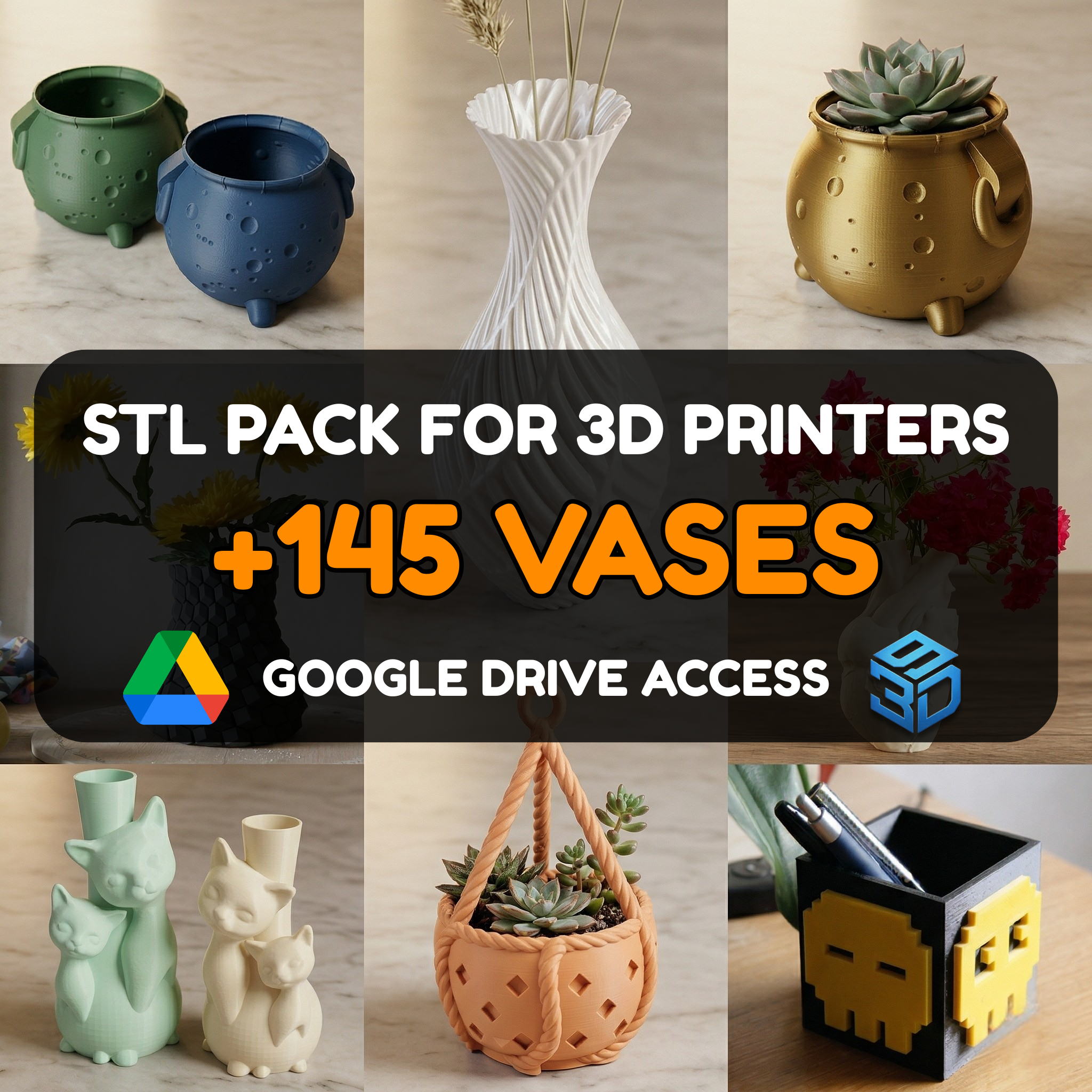 Vase STL Pack – 145+ Modern & Geometric Designs For 3D Printers | Commercial License